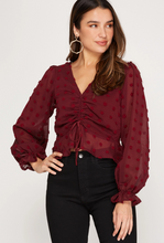 Load image into Gallery viewer, THE DIXIE LONG SLEEVE FRONT DRAWSTRING POMPOM WOVEN TOP - PF Deal