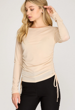 Load image into Gallery viewer, THE DANIELA LONG SLEEVE LUREX KNIT TOP WITH SIDE RUCHING DETAIL - PF Deal