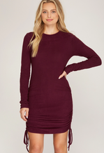 Load image into Gallery viewer, THE DAPHNE LONG SLEEVE BRUSHED STRETCH KNIT DRESS WITH RUCHED SIDE DETAIL