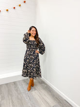 Load image into Gallery viewer, modest Long Sleeve Smocked Bodice Midi Dress