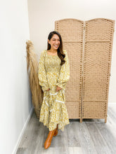 Load image into Gallery viewer, modest Botanical Print Smocked Waist Contrast Lace Detail Midi Dress