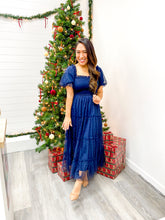 Load image into Gallery viewer, THE AZARIA POLKA DOT TULLE PUFF SLEEVE SMOCKED TIERED MIDI DR