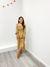 Load image into Gallery viewer, Modest Smock Waist Square Neck Floral Midi Dress