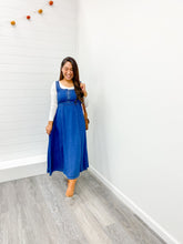 Load image into Gallery viewer, FRONT ZIP SLEEVELESS DENIM MIDI DRESS