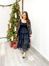 Load image into Gallery viewer, LUREX RUFFLE TIERED LONG SLEEVE MIDI DRESS