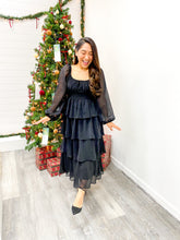 Load image into Gallery viewer, LUREX RUFFLE TIERED LONG SLEEVE MIDI DRESS