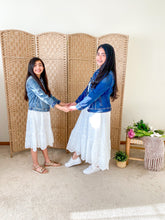 Load image into Gallery viewer, Girls Scallop Hem Floral Crochet Eyelet Dress