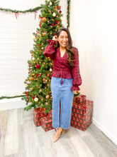 Load image into Gallery viewer, THE DIXIE LONG SLEEVE FRONT DRAWSTRING POMPOM WOVEN TOP - PF Deal