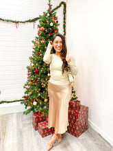 Load image into Gallery viewer, SATIN MIDI SKIRT WITH ELASTIC WAISTBAND AND BACK ZIPPER