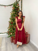 Load image into Gallery viewer, POLKA DOT CHIFFON SMOCKED TIERED MIDI DRESS