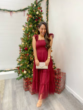 Load image into Gallery viewer, POLKA DOT CHIFFON SMOCKED TIERED MIDI DRESS