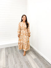 Load image into Gallery viewer, The Nora Long Sleeve Woven Print Tiered Midi Dress with Pockets