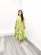 Load image into Gallery viewer, The Nori Drop Shoulder Short Sleeve Woven Print Tiered Midi Dress with Pockets