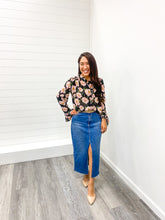 Load image into Gallery viewer, The Rose Black Floral Print Chiffon Blouse