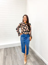 Load image into Gallery viewer, The Rose Black Floral Print Chiffon Blouse