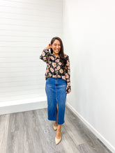 Load image into Gallery viewer, The Rose Black Floral Print Chiffon Blouse