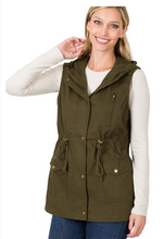 Load image into Gallery viewer, Plus drawstring waist military hoodie vest