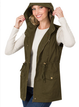 Load image into Gallery viewer, Plus drawstring waist military hoodie vest
