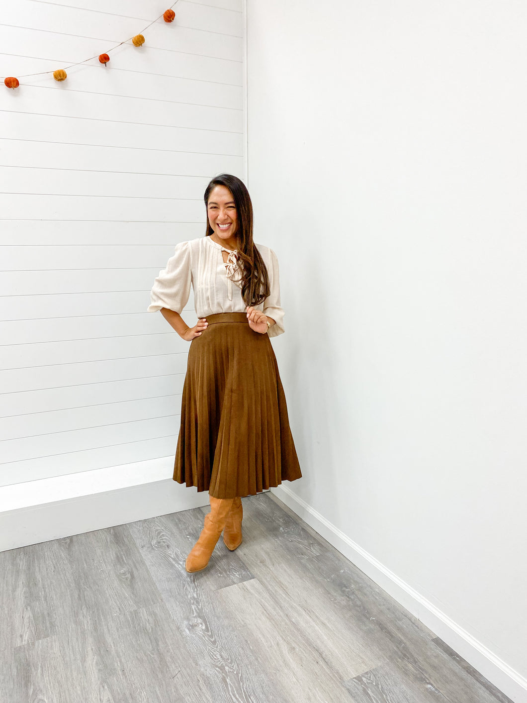 THE STEFANI FAUX SUEDE PLEATED SKIRT
