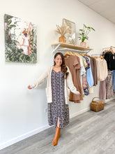 Load image into Gallery viewer, Beige Plus low gauge waffle open cardigan sweater
