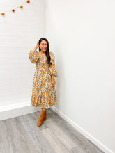 Load image into Gallery viewer, Modest Long Sleeve Smocked Bodice Midi Dress
