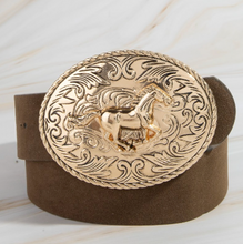 Load image into Gallery viewer, Western Large Engraved Horse Buckle Belt
