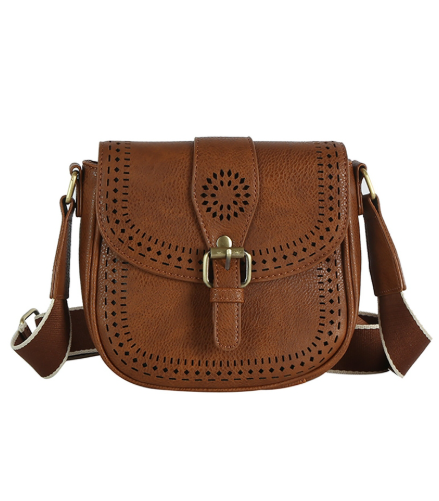 Laser Cut Printed Buckle Flap Crossbody Bag