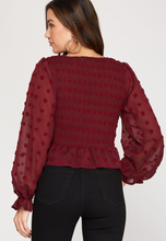 Load image into Gallery viewer, THE DIXIE LONG SLEEVE FRONT DRAWSTRING POMPOM WOVEN TOP - PF Deal
