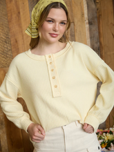 Load image into Gallery viewer, THE MORGAN RIBBED HENLEY LONG SLEEVE EXPOSED SEAM KNIT TOP
