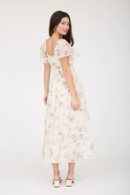 Load image into Gallery viewer, THE MAISIE FLORAL CHIFFON FLOUNCE SLEEVE SHIRRED MIDI DRESS
