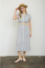 Load image into Gallery viewer, THE KIMBERLY STRIPE COLLARED SHORT SLEEVE BELTED SHIRT DRESS
