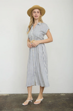 Load image into Gallery viewer, THE KIMBERLY STRIPE COLLARED SHORT SLEEVE BELTED SHIRT DRESS
