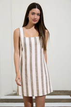 Load image into Gallery viewer, THE KLOE STRIPE SQUARE NECK SLEEVELESS LINEN MINI DRESS
