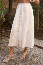 Load image into Gallery viewer, THE KATHERINE STRIPE MOCK BUTTON DOWN MIDI SKIRT
