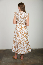 Load image into Gallery viewer, THE KINSLEY FLORAL LEAF PRINT SMOCKED MOCK BUTTON MIDI DRESS
