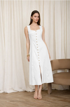 Load image into Gallery viewer, THE KALI BUTTON DOWN SLEEVELESS SPLIT HEM LINEN MIDI DRESS
