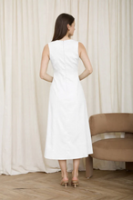 Load image into Gallery viewer, THE KALI BUTTON DOWN SLEEVELESS SPLIT HEM LINEN MIDI DRESS
