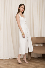 Load image into Gallery viewer, THE KALI BUTTON DOWN SLEEVELESS SPLIT HEM LINEN MIDI DRESS
