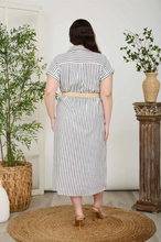Load image into Gallery viewer, THE KATHERINE PLUS STRIPE SHORT SLEEVE BELTED SHIRT DRESS
