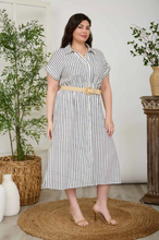 Load image into Gallery viewer, THE KATHERINE PLUS STRIPE SHORT SLEEVE BELTED SHIRT DRESS
