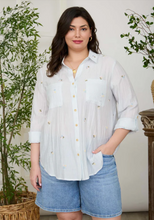 Load image into Gallery viewer, THE KATE PLUS STRIPE FLORAL EMBROIDERY LONG SLEEVE TOP
