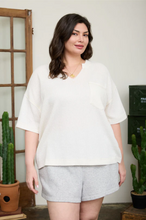 Load image into Gallery viewer, THE KENZIE PLUS RIBBED SPLIT NECK SHORT SLEEVE BOXY KNIT TOP
