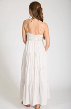 Load image into Gallery viewer, THE GEORGIA STRIPE SHIRRED EMPIRE WAIST TIERED MIDI DRESS
