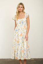 Load image into Gallery viewer, THE JADA FLORAL SCOOP NECK RUFFLE SHORT SLEEVE MIDI DRESS
