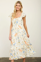 Load image into Gallery viewer, THE JADA FLORAL SCOOP NECK RUFFLE SHORT SLEEVE MIDI DRESS
