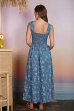 Load image into Gallery viewer, THE JOSEPHINE FLORAL JACQUARD CORSET DETAIL MIDI DRESS
