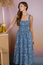 Load image into Gallery viewer, THE JOSEPHINE FLORAL JACQUARD CORSET DETAIL MIDI DRESS
