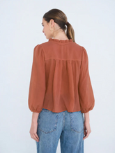 Load image into Gallery viewer, THE JUNE 3/4 SLEEVE RUFFLE TRIM PINTUCK DETAIL BLOUSE
