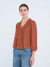 Load image into Gallery viewer, THE JUNE 3/4 SLEEVE RUFFLE TRIM PINTUCK DETAIL BLOUSE
