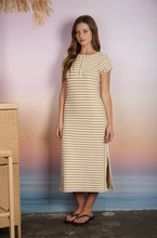 Load image into Gallery viewer, THE JOLENE STRIPE HENLEY SHORT SLEEVE KNIT MIDI DRESS
